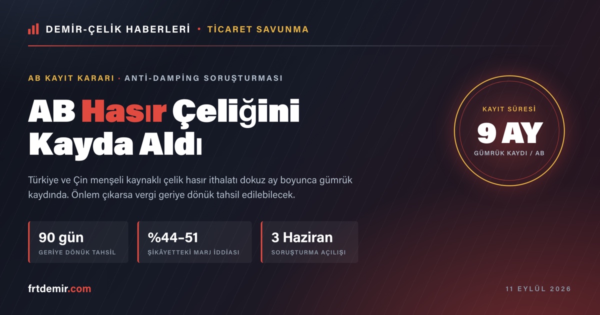 AB Türk Hasır Çeliğini Kayda Aldı: Geriye Dönük Damping Vergisi Kapısı Açıldı