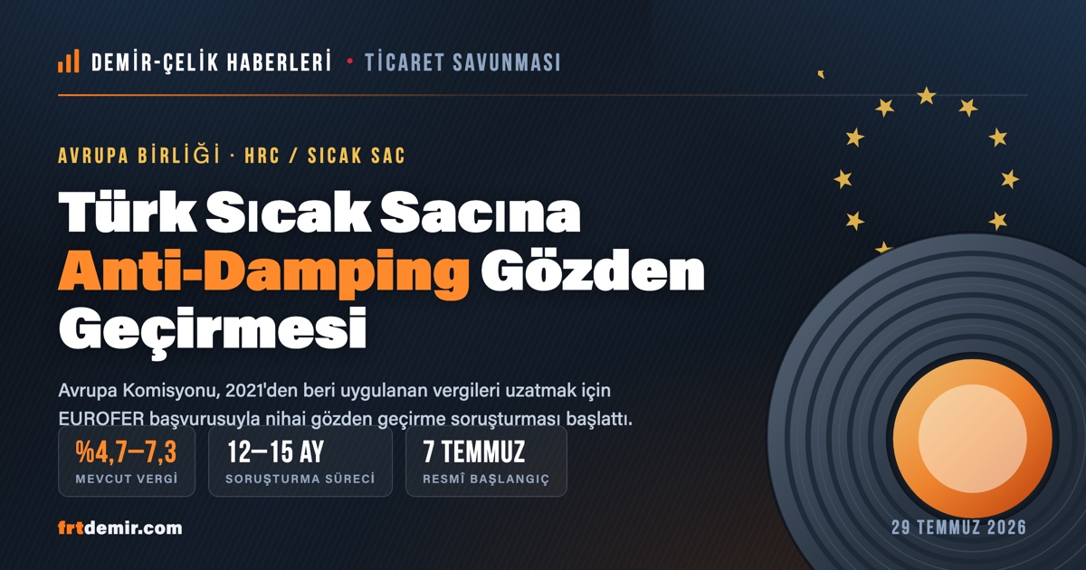 AB, Türk Sıcak Sacına Uyguladığı Anti-Damping Vergisini Uzatmak İçin Nihai Gözden Geçirme Başlattı