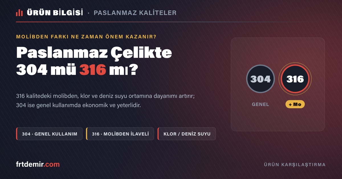 Paslanmaz Çelik 304 ve 316 Karşılaştırması